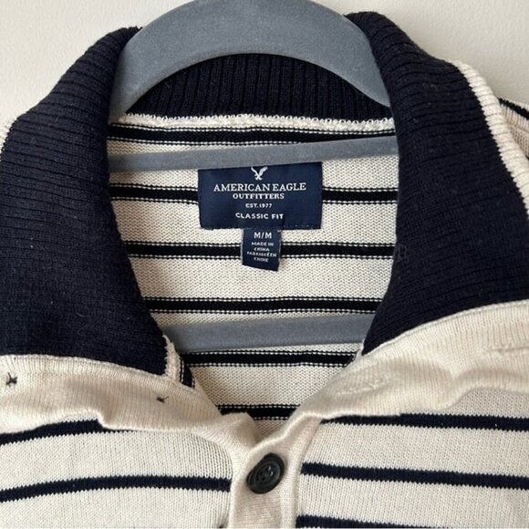 American Eagle Men’s Striped Pullover Collared Quarter Button Sweater Medium - Picture 2 of 6